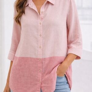 Chico’s No Iron 100% Linen Ombre Button Front Shirt Size 3 XL Pink